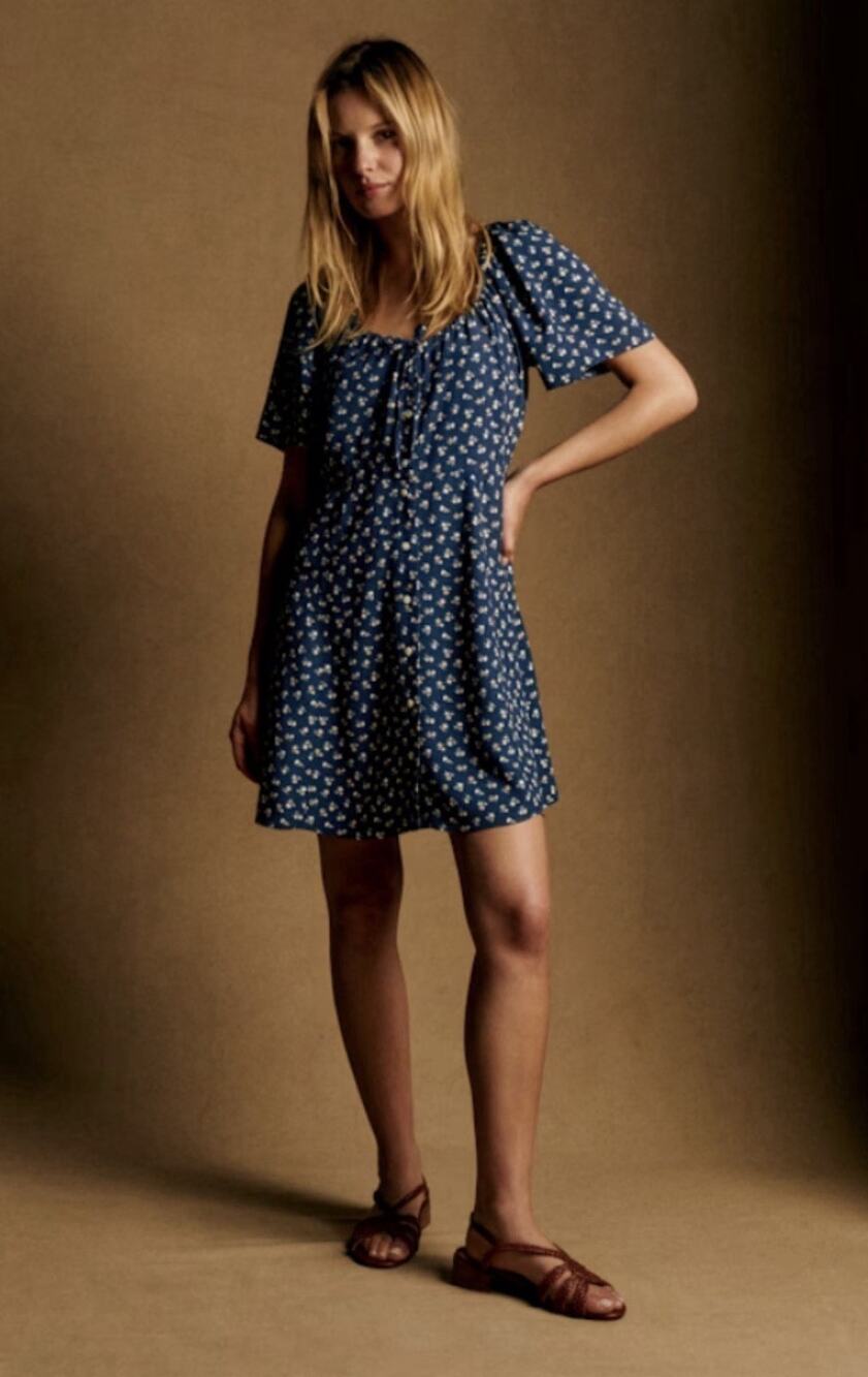 Sezane Vika Mini Blue Dress Size 36 4 Ditsy Floral Y2K Grunge Cottagecore Aa3